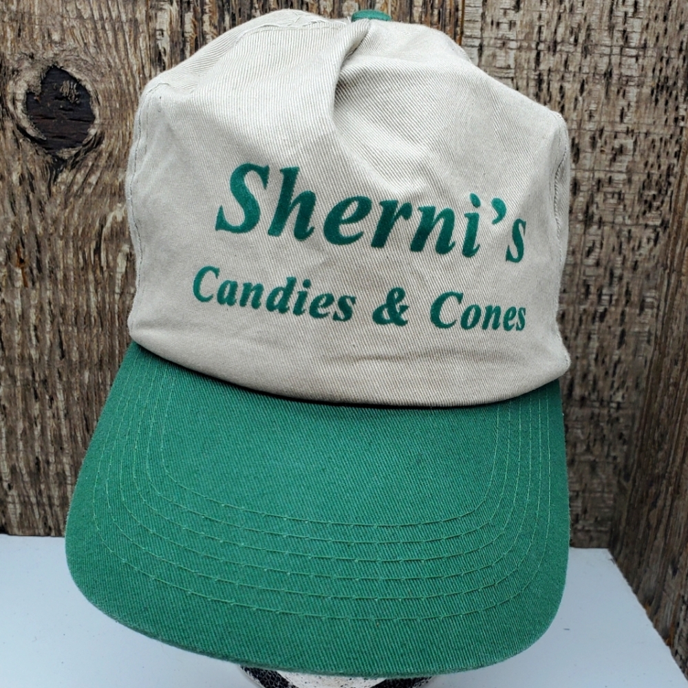 Sherni's Candies & Cones Beige & Green Snapback Baseball Hat Cap One Size